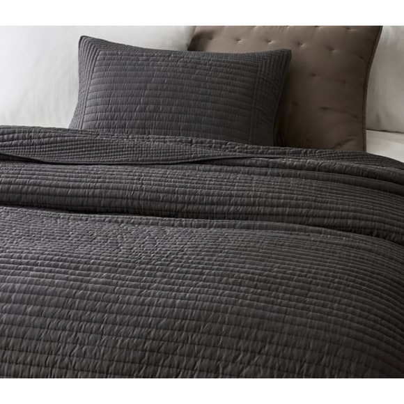 West Elm Bedding New West Elm Silky Tencel Pick Stitch Quilt Queen Slate Grey Poshmark